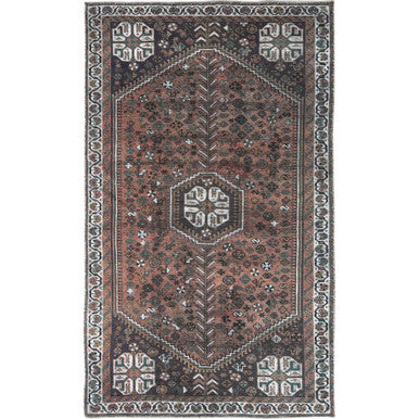 Overdyed & Vintage Worn Wool Hand Knotted Rug Red Ivory 4.8X8.2 -O060592