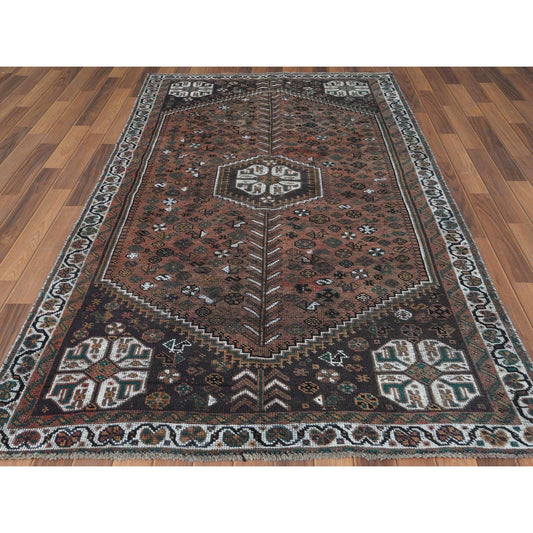 Overdyed & Vintage Worn Wool Hand Knotted Rug Red Ivory 4.8X8.2 -O060592