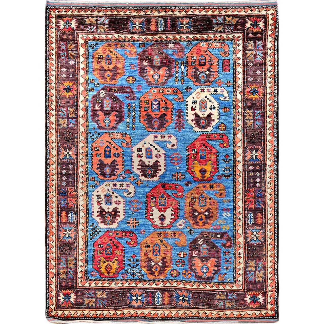 Kazak Wool Hand Knotted Rug Blue 4.5x5.10 -O0605