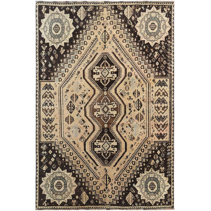 Overdyed & Vintage Worn Wool Hand Knotted Rug Beige No Border 4.9X7.3 -O060609
