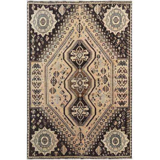 Overdyed & Vintage Worn Wool Hand Knotted Rug Beige No Border 4.9X7.3 -O060609