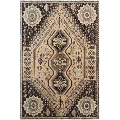 Overdyed & Vintage Worn Wool Hand Knotted Rug Beige No Border 4.9X7.3 -O060609