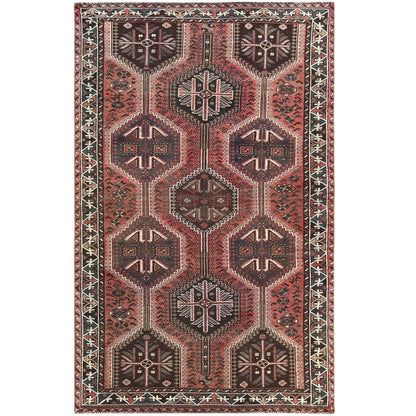 Overdyed & Vintage Worn Wool Hand Knotted Rug Red Brown 4.9X7.8 -O060615