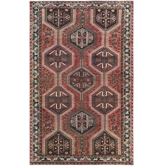 Overdyed & Vintage Worn Wool Hand Knotted Rug Red Brown 4.9X7.8 -O060615
