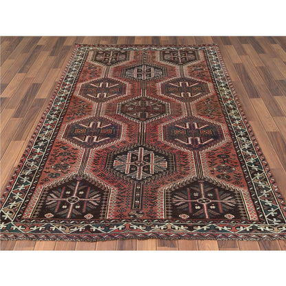 Overdyed & Vintage Worn Wool Hand Knotted Rug Red Brown 4.9X7.8 -O060615