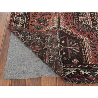 Overdyed & Vintage Worn Wool Hand Knotted Rug Red Brown 4.9X7.8 -O060615