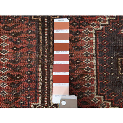 Overdyed & Vintage Worn Wool Hand Knotted Rug Red Brown 4.9X7.8 -O060615