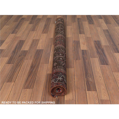 Overdyed & Vintage Worn Wool Hand Knotted Rug Red Brown 4.9X7.8 -O060615