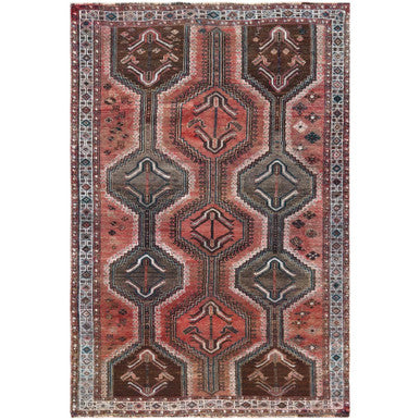 Overdyed & Vintage Worn Wool Hand Knotted Rug Red Ivory 5.3X7.10 -O060617