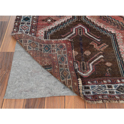 Overdyed & Vintage Worn Wool Hand Knotted Rug Red Ivory 5.3X7.10 -O060617