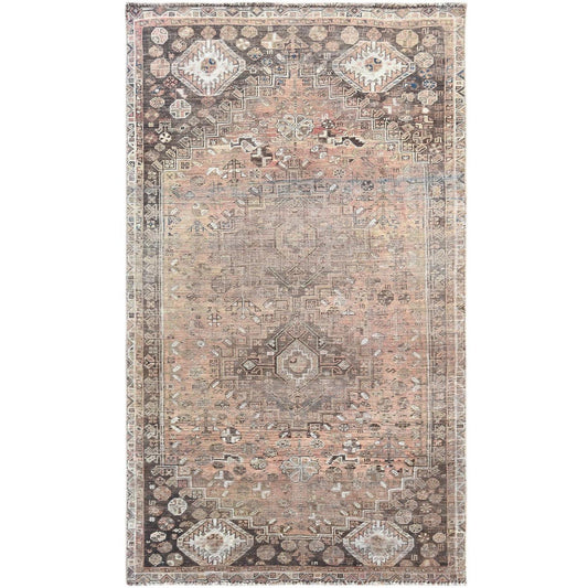 Overdyed & Vintage Worn Wool Hand Knotted Rug Brown Brown 4.8X7.10 -O060622
