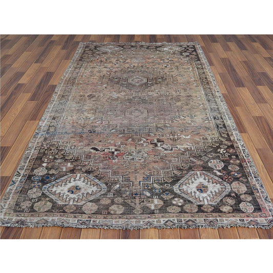 Overdyed & Vintage Worn Wool Hand Knotted Rug Brown Brown 4.8X7.10 -O060622