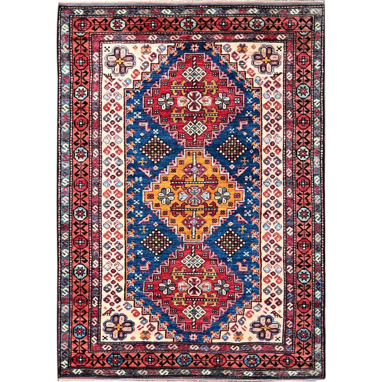 Kazak Wool Hand Knotted Rug Blue 4.1x5.9 -O0606