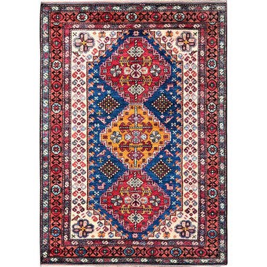 Kazak Wool Hand Knotted Rug Blue 4.1x5.9 -O0606