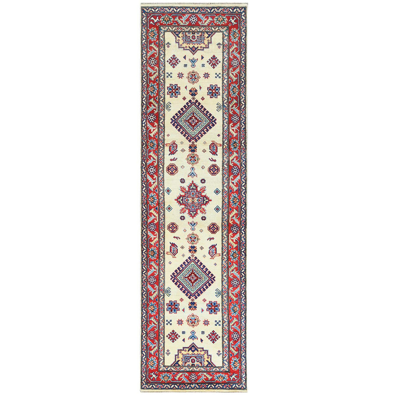 Ivory 2'8" x 9'8" Kazak Hand knotted Wool Rug - Sku: O060725