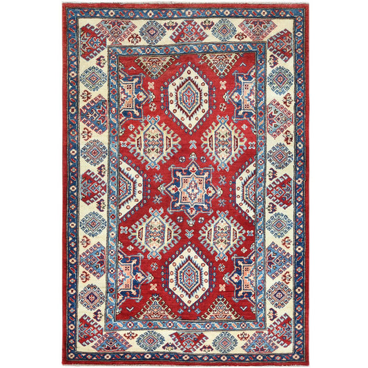 Kazak Wool Hand Knotted Rug Red Ivory 4.0X5.9 -O060741