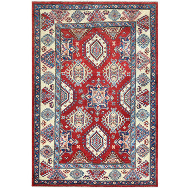 Kazak Wool Hand Knotted Rug Red Ivory 4.0X5.9 -O060741