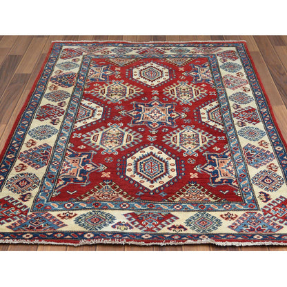 Kazak Wool Hand Knotted Rug Red Ivory 4.0X5.9 -O060741