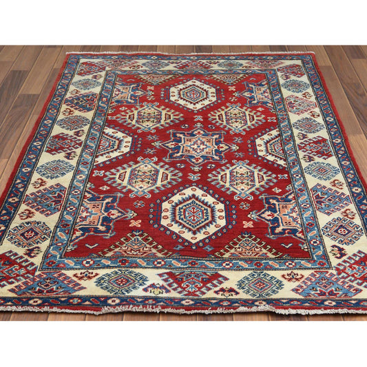 Kazak Wool Hand Knotted Rug Red Ivory 4.0X5.9 -O060741