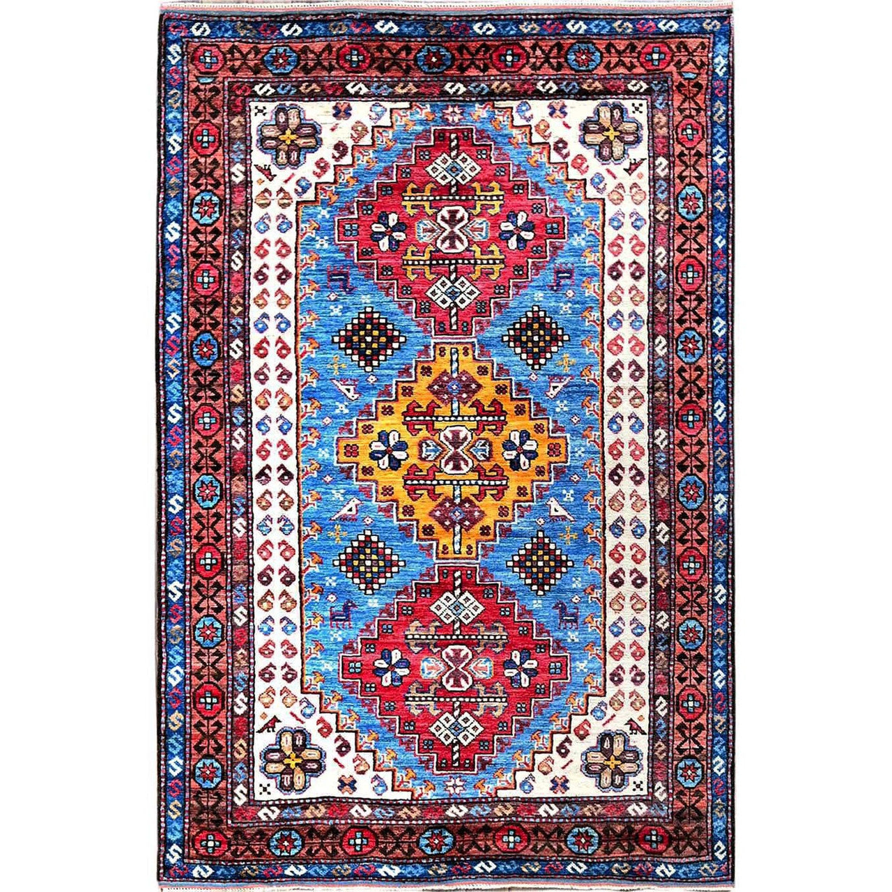 Kazak Wool Hand Knotted Rug Blue 4.2x6.3 -O0607