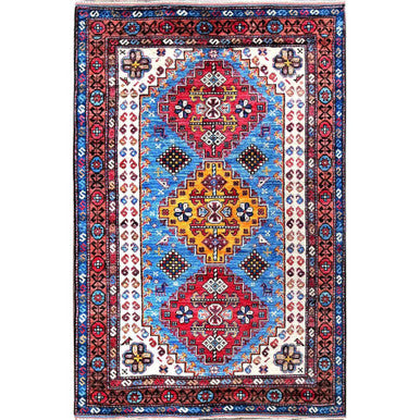 Kazak Wool Hand Knotted Rug Blue 4.2x6.3 -O0607