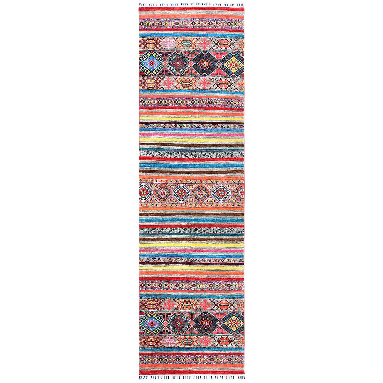 Gray 2'9" x 9'9" Kazak Hand knotted Wool Rug - Sku: O060843