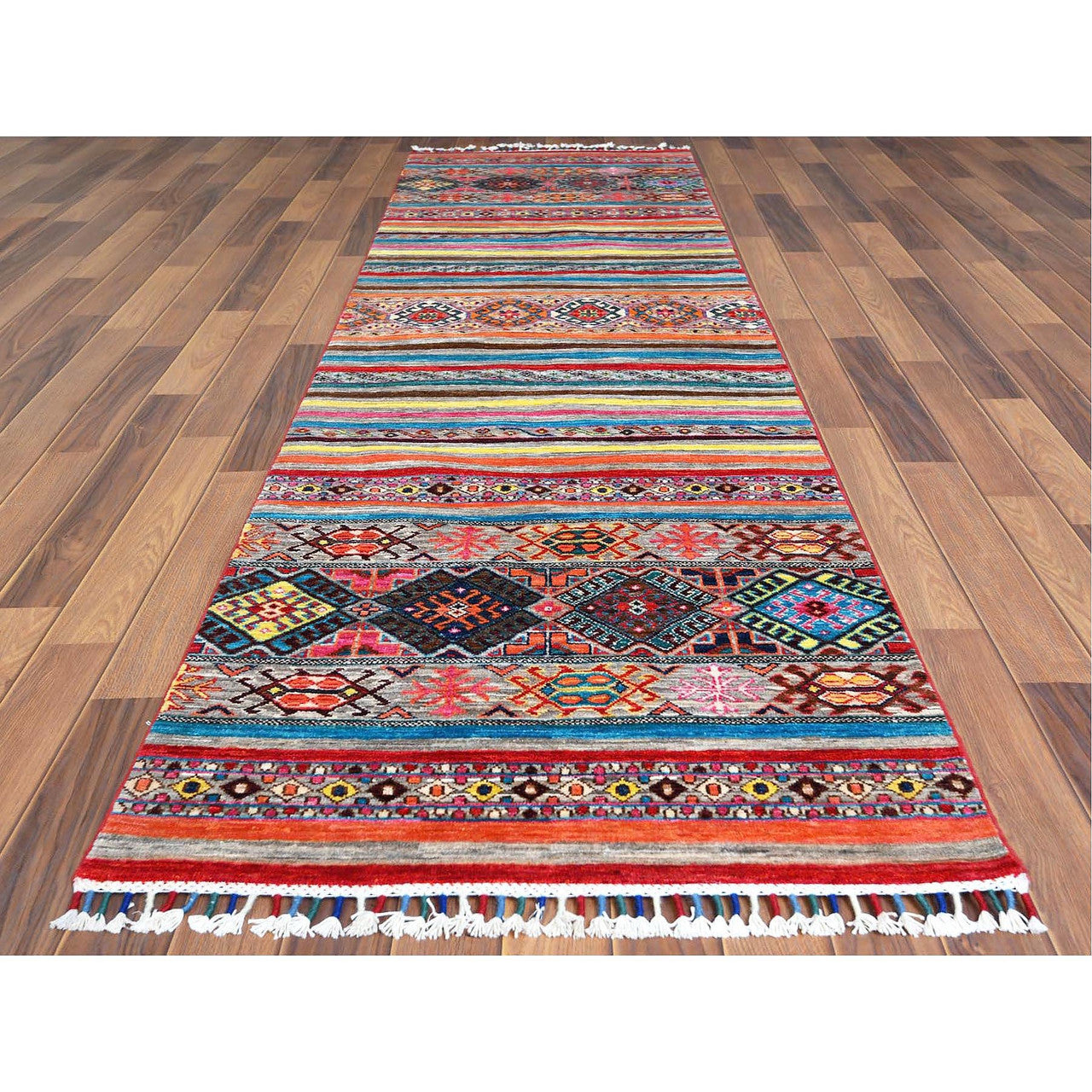 Gray 2'9" x 9'9" Kazak Hand knotted Wool Rug - Sku: O060843