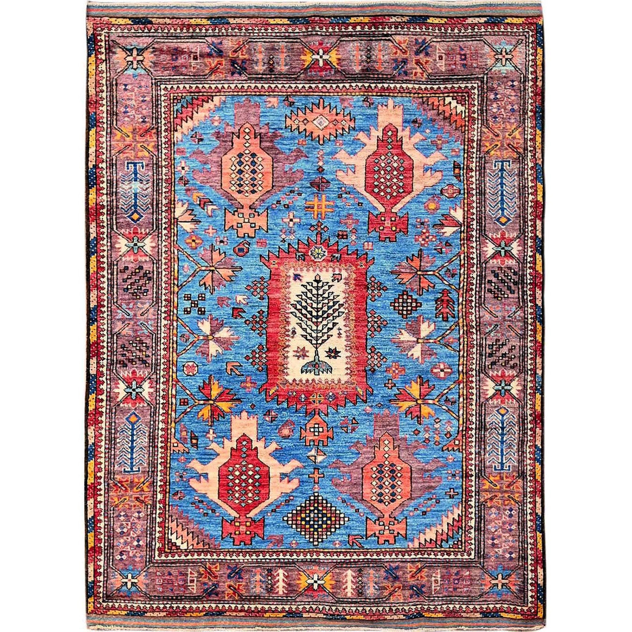 Kazak Wool Hand Knotted Rug Blue 4.3x5.7 -O0608