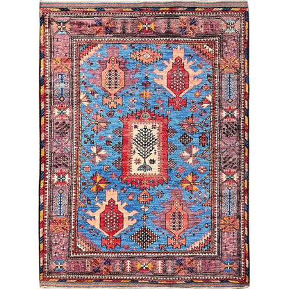 Kazak Wool Hand Knotted Rug Blue 4.3x5.7 -O0608