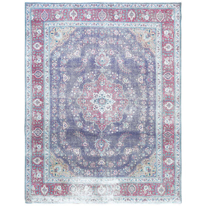 Overdyed & Vintage Worn Wool Hand Knotted Rug Purple Fuchsia Pink 9.10X12.8 -O060900