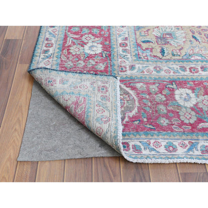Overdyed & Vintage Worn Wool Hand Knotted Rug Purple Fuchsia Pink 9.10X12.8 -O060900