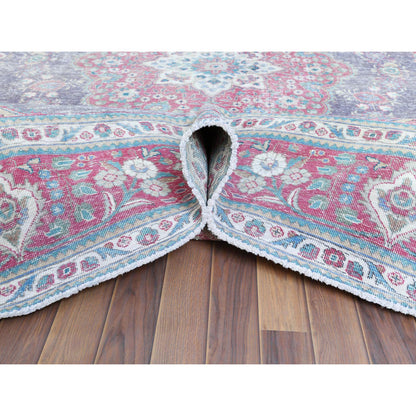 Overdyed & Vintage Worn Wool Hand Knotted Rug Purple Fuchsia Pink 9.10X12.8 -O060900