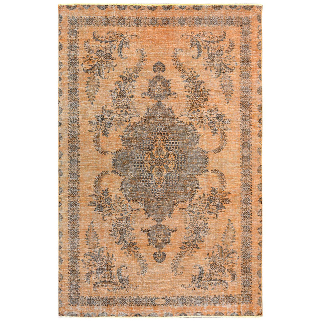 Overdyed & Vintage Worn Wool Hand Knotted Rug Orange Orange 6.1X9.6 -O060907