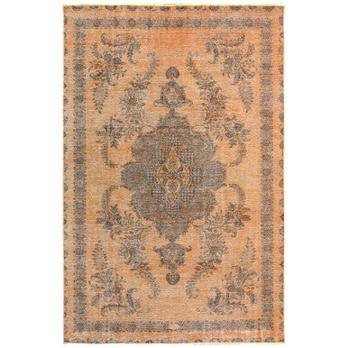 Overdyed & Vintage Worn Wool Hand Knotted Rug Orange Orange 6.1X9.6 -O060907
