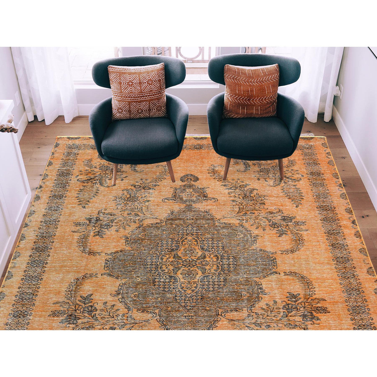 Overdyed & Vintage Worn Wool Hand Knotted Rug Orange Orange 6.1X9.6 -O060907