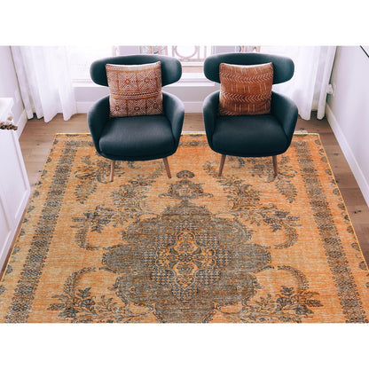 Overdyed & Vintage Worn Wool Hand Knotted Rug Orange Orange 6.1X9.6 -O060907