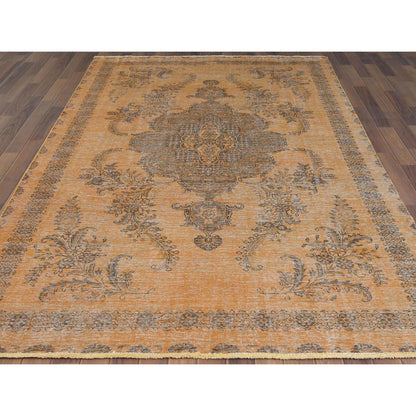Overdyed & Vintage Worn Wool Hand Knotted Rug Orange Orange 6.1X9.6 -O060907