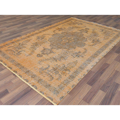 Overdyed & Vintage Worn Wool Hand Knotted Rug Orange Orange 6.1X9.6 -O060907