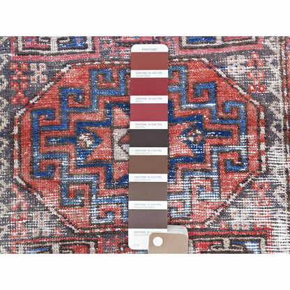 Overdyed & Vintage Worn Wool Hand Knotted Rug Red Ivory 3.2X9.5 -O060946