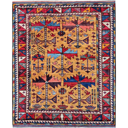 Kazak Wool Hand Knotted Rug Yellow 4.6x5.2 -O0609