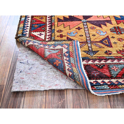 Kazak Wool Hand Knotted Rug Yellow 4.6x5.2 -O0609