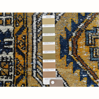 Overdyed & Vintage Worn Wool Hand Knotted Rug Yellow Ivory 3.6X9.8 -O061011