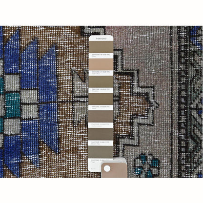 Overdyed & Vintage Worn Wool Hand Knotted Rug Brown Brown 3.8X11.2 -O061012