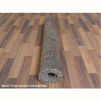 Overdyed & Vintage Worn Wool Hand Knotted Rug Brown Brown 3.8X11.2 -O061012