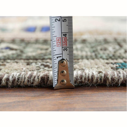 Overdyed & Vintage Worn Wool Hand Knotted Rug Brown Brown 3.8X11.2 -O061012