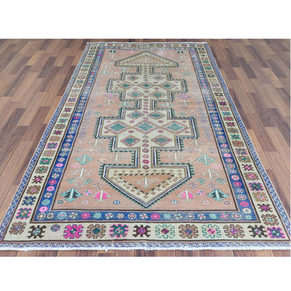 Overdyed & Vintage Worn Wool Hand Knotted Rug Orange Yellow 4.10X9.1 -O061082