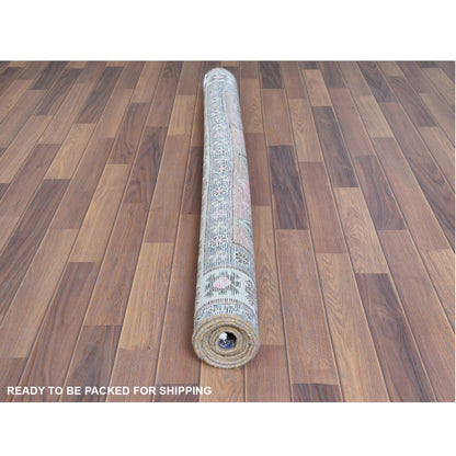 Overdyed & Vintage Worn Wool Hand Knotted Rug Orange Yellow 4.10X9.1 -O061082