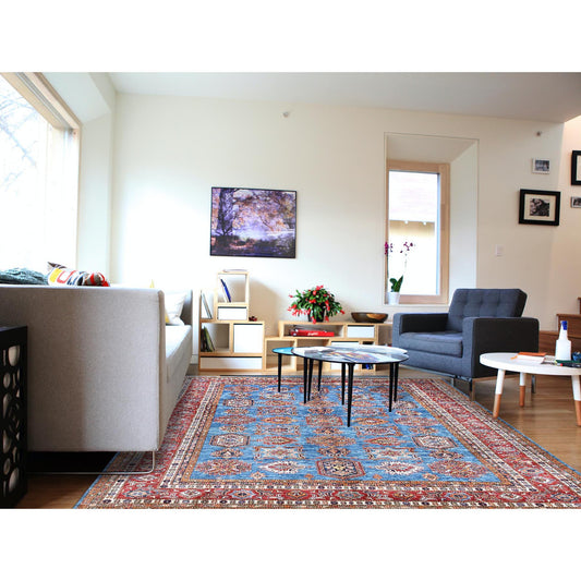 Kazak Wool Hand Knotted Rug Blue Red 9.2X11.10 -O061147