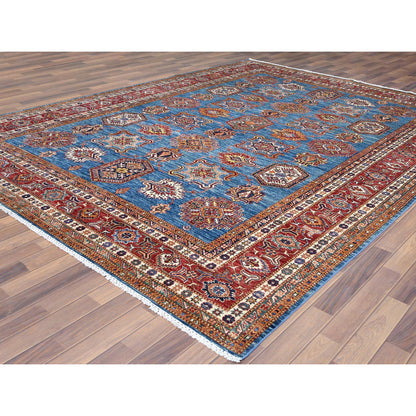 Kazak Wool Hand Knotted Rug Blue Red 9.2X11.10 -O061147