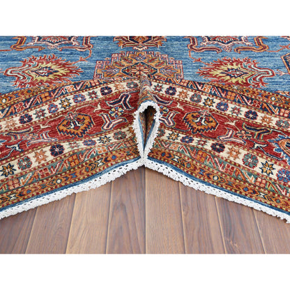 Kazak Wool Hand Knotted Rug Blue Red 9.2X11.10 -O061147